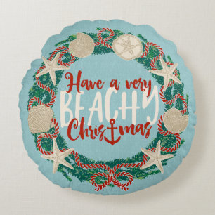 Coussins Ronds Couronne de Noël Côtière Tropicale Coquillage - Aq