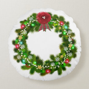 Coussins Ronds Couronne de Noël décorée festive