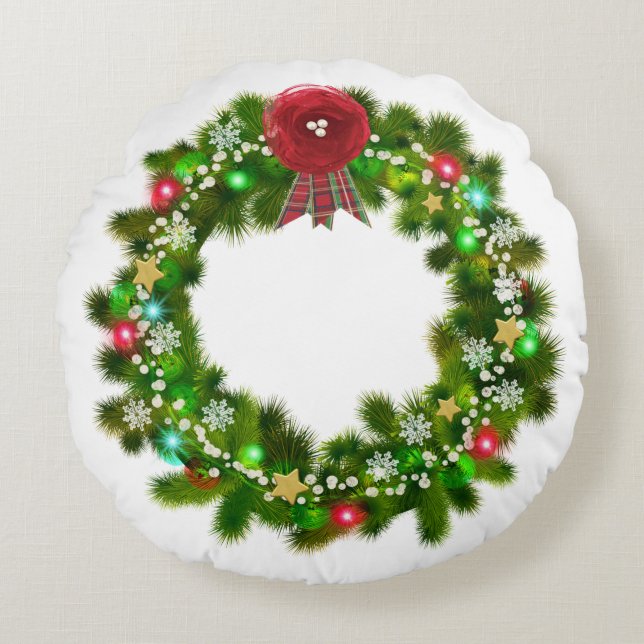 Coussins Ronds Couronne de Noël décorée festive (Devant)