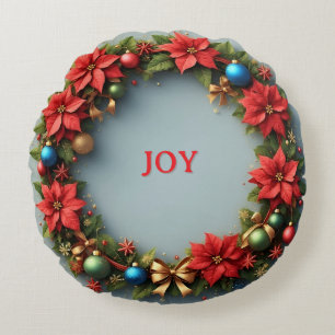 Coussins Ronds Couronne de Noël Poinsettia Rouge Joie des Fêtes �