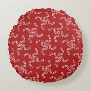 Coussins Ronds Couronne de Noël Rouge, Décoration de Noël, Xmas