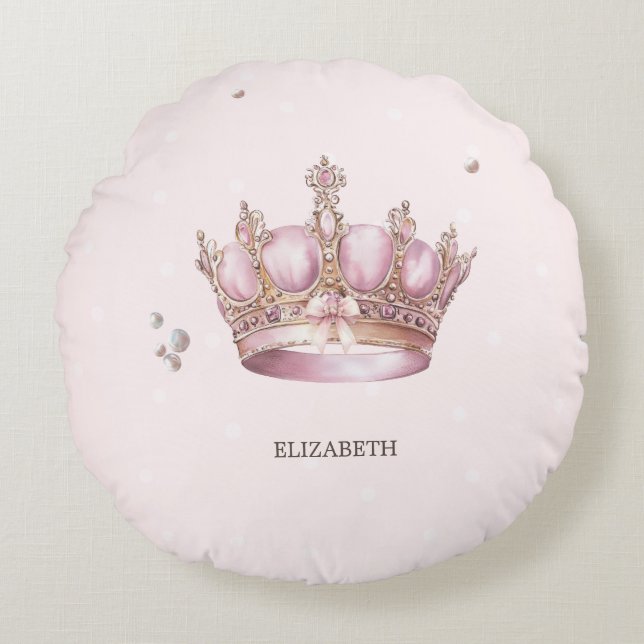 Coussins Ronds Couronne de Petite Princesse Perles Points Bébé Na (Devant)