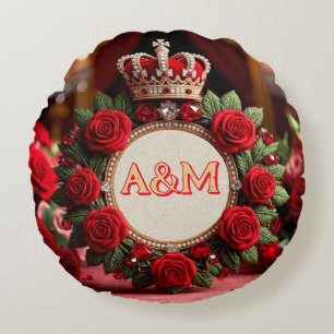 Coussins Ronds Couronne de rose personnalisée avec monogramme et 