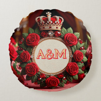 Coussins Ronds Couronne de rose personnalisée avec monogramme et
