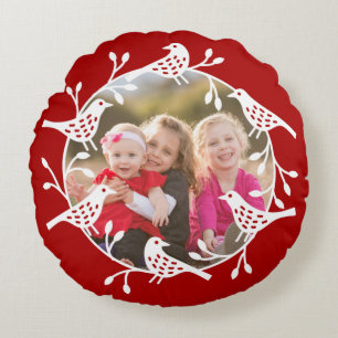 Coussins Ronds Couronne de rosehips et oiseaux scandinaves Photo