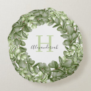 Coussins Ronds couronne de verdure d'eucalyptus personnalisée
