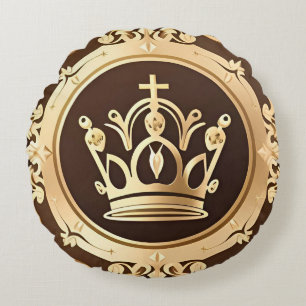 Coussins Ronds Couronne Dorée Élégante