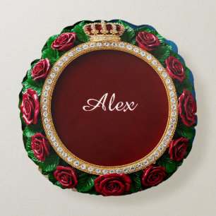 Coussins Ronds Couronne en or luxueuse ornée de roses