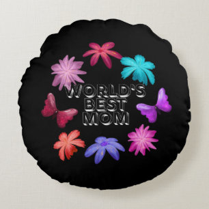 Coussins Ronds Couronne florale papillon pour la meilleure maman