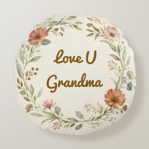 Coussins Ronds Couronne florale personnalisée pour grand-mère