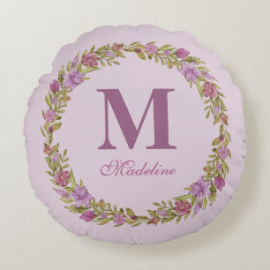 Coussins Ronds Couronne florale violette Monogramme Filles Nurser