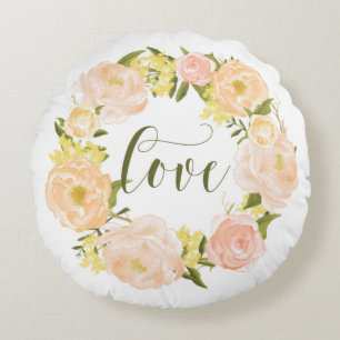 Coussins Ronds Couronne Pastel Orange Peonies   Love Lettering