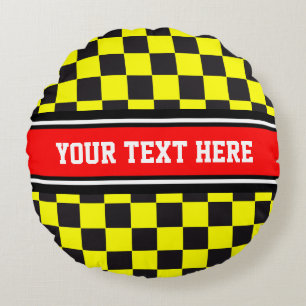 Coussins Ronds Course de voiture / Motif d'échecs + votre backgr.