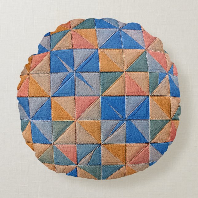 Coussins Ronds courtepoint orange et bleu (Devant)