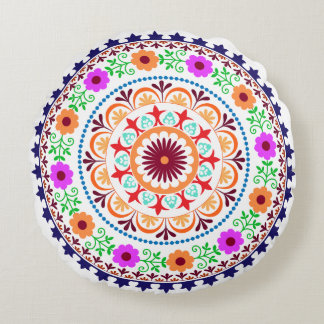 Coussins Ronds Coussin-blanc rond de Bohème hippie de conception