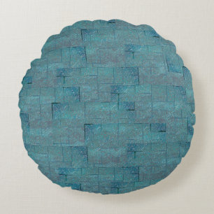 Coussins Ronds Coutules en mosaïque de forme cyan à gris