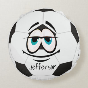Coussins Ronds Coutume Bleu noir et blanc ballon de football face