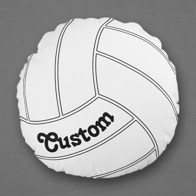 Coussins Ronds Coutume Volley-ball Arrondi Pillow Décoratif (Round volleyball pillow with custom team name, player name or text.)
