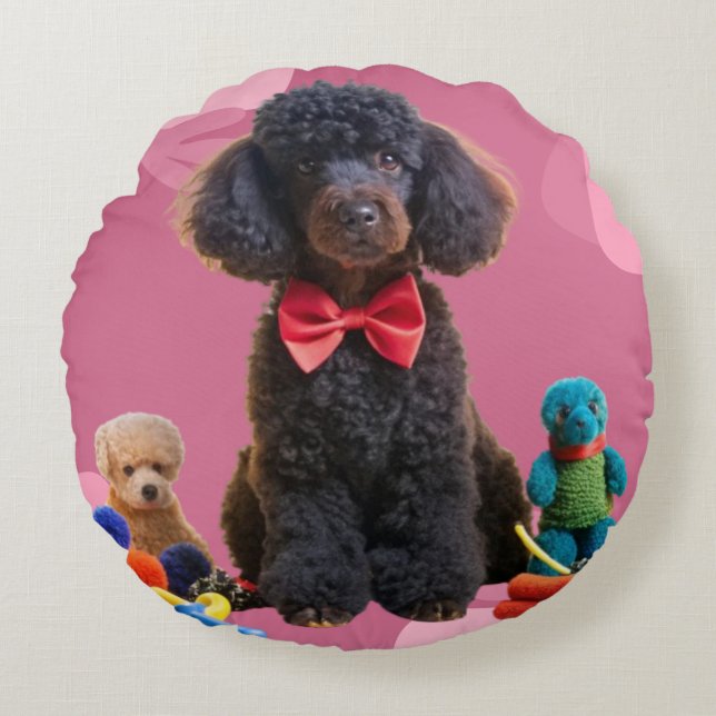 Coussins Ronds Couvercle d'oreiller à pouce moelleuse Noire (Devant)