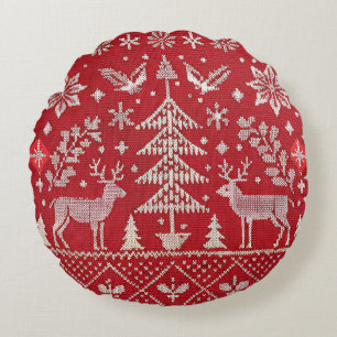 Coussins Ronds Couvercle d'oreiller brodé de Noël nordique