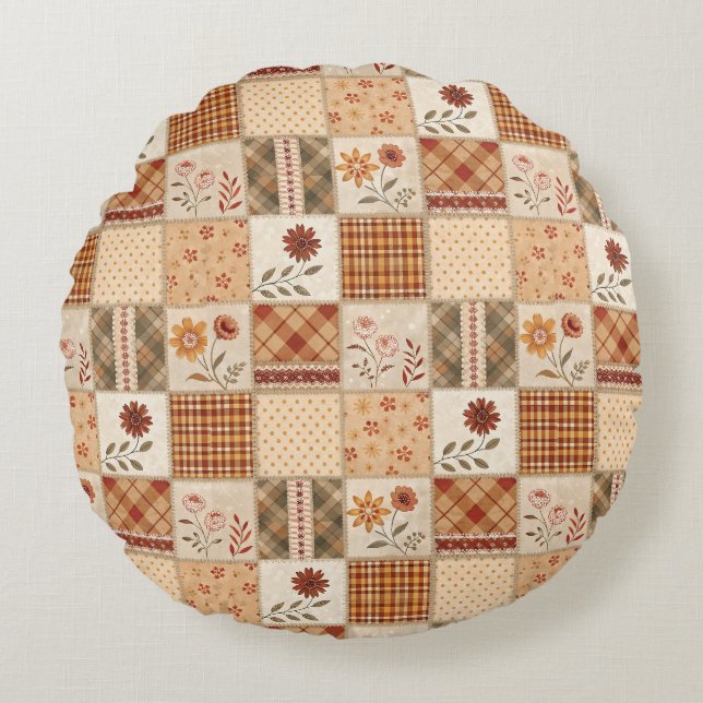 Coussins Ronds Couverture de couette florale patchwork d'automne  (Devant)