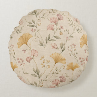Coussins Ronds Couverture de jet vintage moutarde florale botaniq