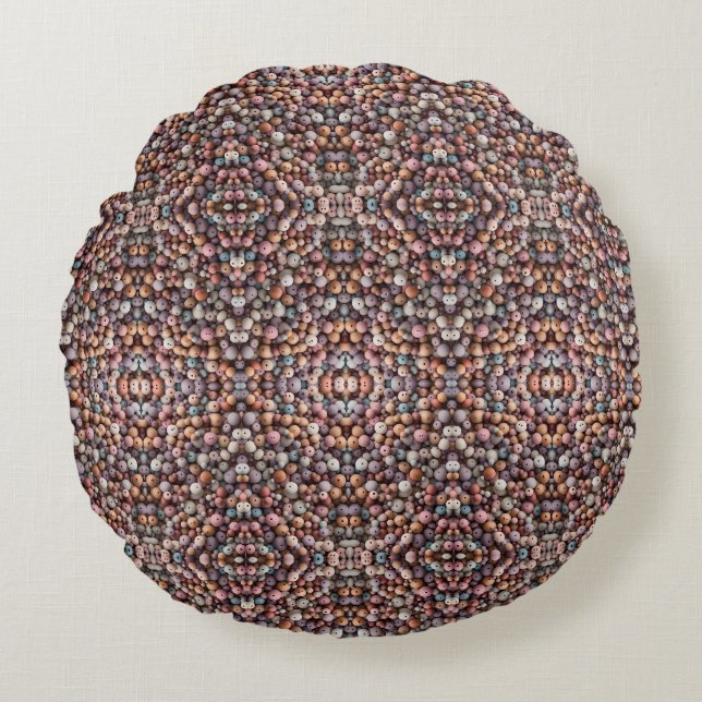 Coussins Ronds Couverture de perles en bois pastel (Devant)