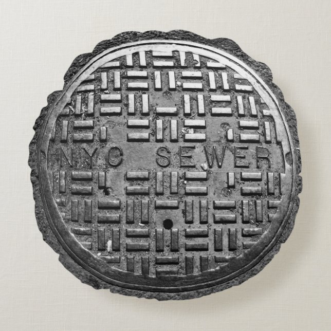 Coussins Ronds Couverture d'égout de NYC (Devant)