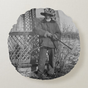 Coussins Ronds Cowboy Rancher ou le hors-la-loi canadien du Vieux