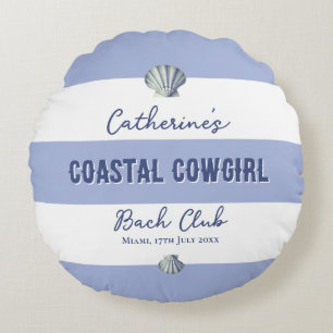 Coussins Ronds Cowgirl Côtière Élégante Rayures Bleu Blanc