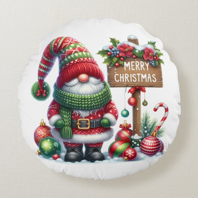 Coussins Ronds Cozy Christmas Gnome Art – Festive Holiday (Devant)