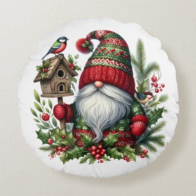 Coussins Ronds Cozy Christmas Gnome Art – Festive Holiday (Devant)