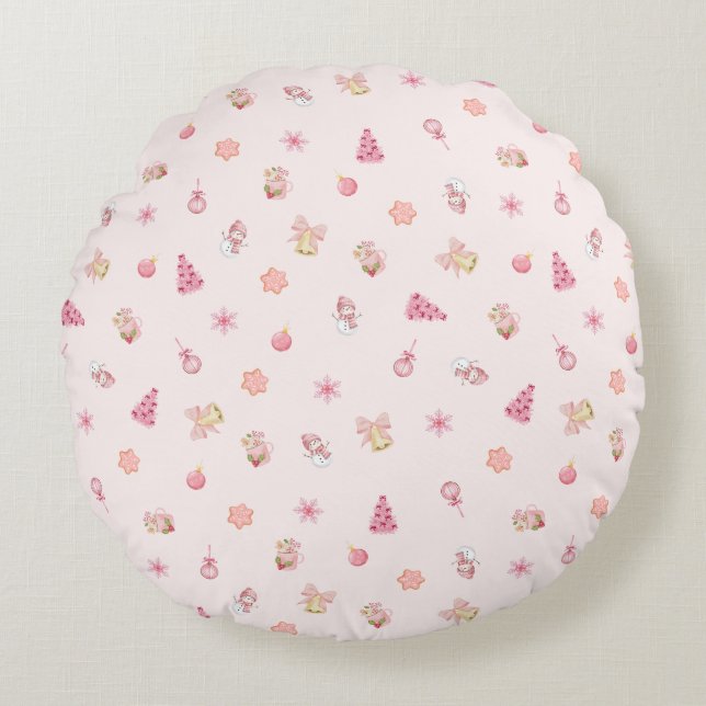 Coussins Ronds Cozy Pink Christmas Pattern (Devant)