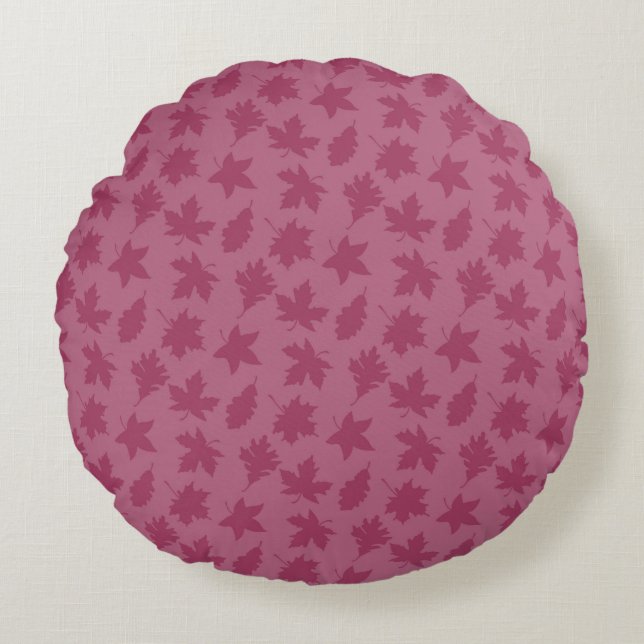 COUSSINS RONDS CRANBERRY ROSE FEUILLES D'AUTOMNE (Devant)