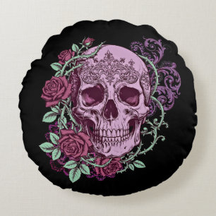 Coussins Ronds Crâne de lavande avec motif gothique de roses