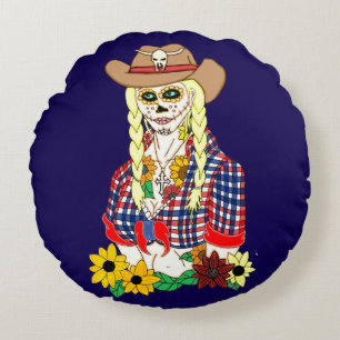 Coussins Ronds Crâne de Sucre de Cowgirl