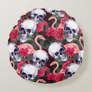 Coussins Ronds Crâne floral, motif flamand sans soudure.