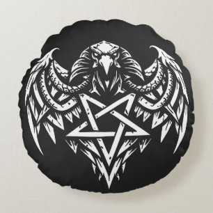 Coussins Ronds Crâne Pentagramme Tribal par BurnsInhell