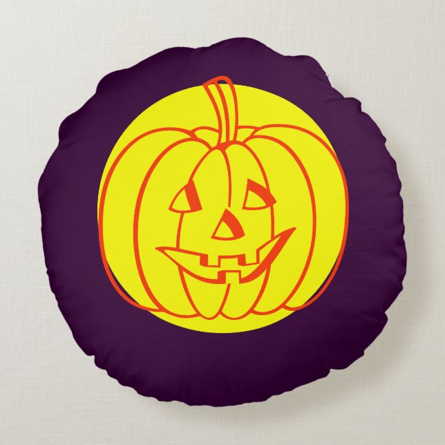 Coussins Ronds Crânes chat lune jaune violet noir Halloween (Dos)