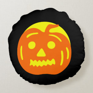 Coussins Ronds Crânes citrouille noir et jaune Halloween