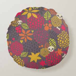 Coussins Ronds Crânes et fleurs