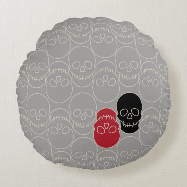 Coussins Ronds Crânes - Gris fantôme et Blanc osseux (Devant)
