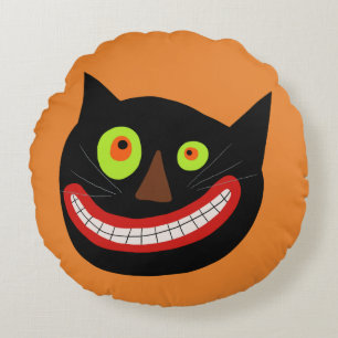 Coussins Ronds Crazy Cat Face   Halloween