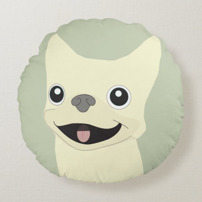 Coussins Ronds Cream French Bulldog, Sage (Devant)