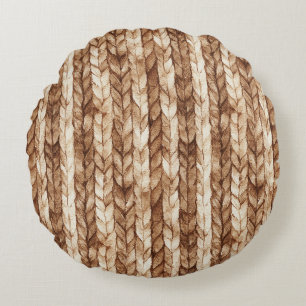 Coussins Ronds Crème Brown Faux Tissus