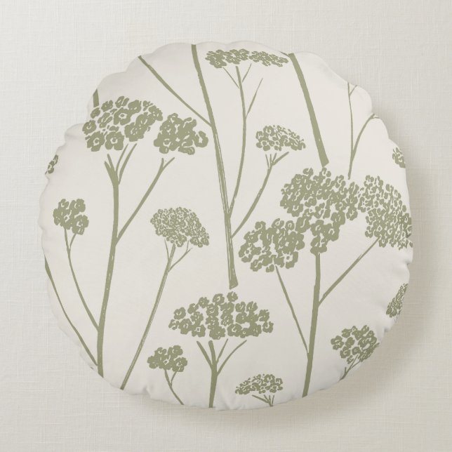 Coussins Ronds Crème de lin Silence de Prairie Olive poussiéreuse (Devant)