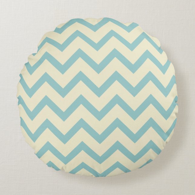 Coussins Ronds Crème et Pastel Turquoise Chevron Zigzag Motif (Devant)