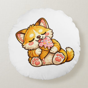 Coussins Ronds Crème Glacée de Chat Mignon