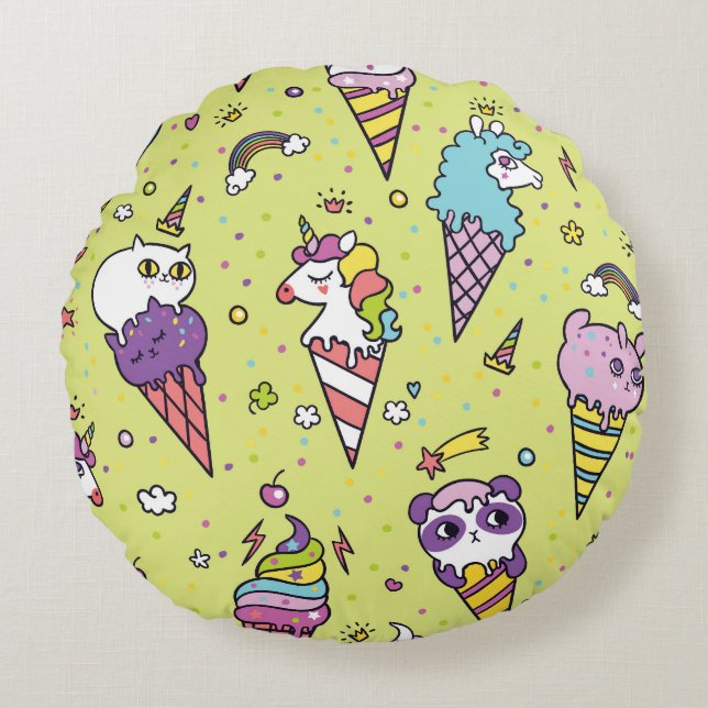 Coussins Ronds Crème glacée Pop Cute : Motif animal (Devant)