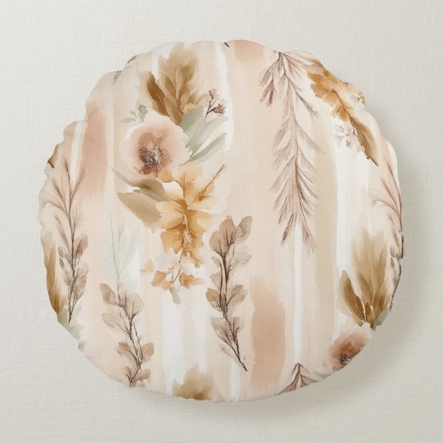Coussins Ronds Crème Rustique Floral Boho (Devant)